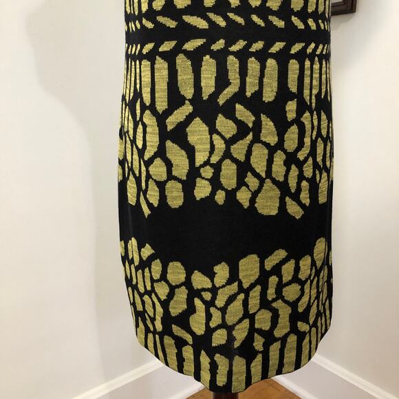 Misook Black Green Knit Sheath Dress PSmall Abstract Print Stretch Chic Designer - Picture 4 of 11